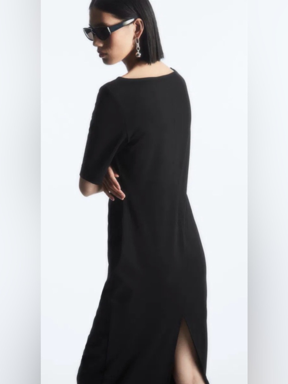 COS Black Gathered T-Shirt Midi Dress NWT Medium – Minimalist Chic - Picture 8 of 11